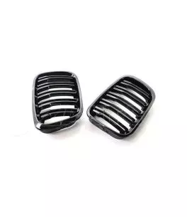 Καρδιές Μάσκας Για Bmw 3 E46 99-01 Sedan/Touring/Compact M4 Look Με Διπλή Γρίλια Μαύρο Γυαλιστερό 2 Τεμάχια 