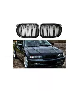 Καρδιές Μάσκας Για Bmw 3 E46 99-01 Sedan/Touring/Compact M4 Look Με Διπλή Γρίλια Μαύρο Γυαλιστερό 2 Τεμάχια 