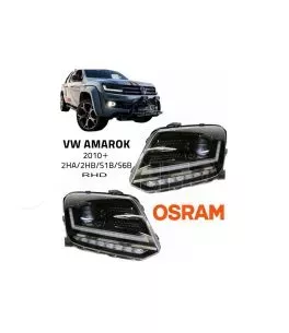 Μπροστινά Φανάρια Set Για Vw Amarok 2010+ DRL Full Led Halogen Version Μαύρα LEDHL107-BK RHD (Δεξιοτίμονα) Osram Ledriving 