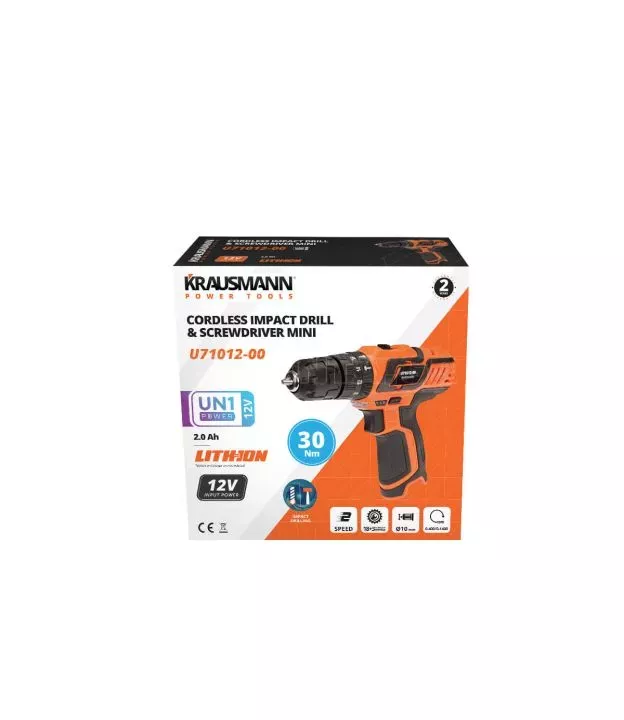 Δραπανοκατσάβιδο Κρουστικό Mini 12V + 2 Μπαταρίες 2.0Ah Με Φορτιστή Και Τσάντα Krausmann U71012-22S