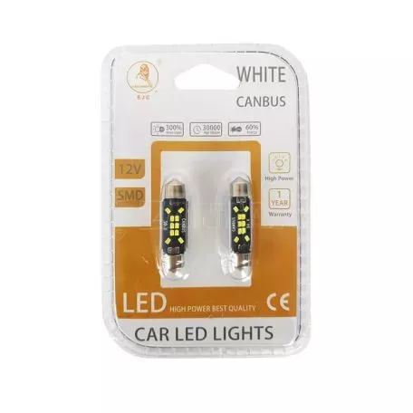 Λάμπες Led Σωληνωτές 36mm 10 Leds 12volt Canbus Λευκό Φως Auto GS 600488 2 Τεμάχια 