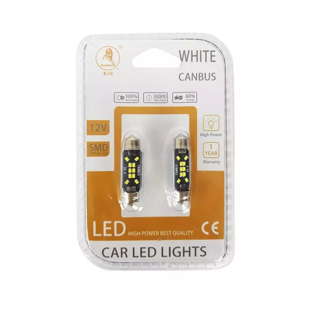 Λάμπες Led Σωληνωτές 36mm 10 Leds 12volt Canbus Λευκό Φως Auto GS 600488 2 Τεμάχια