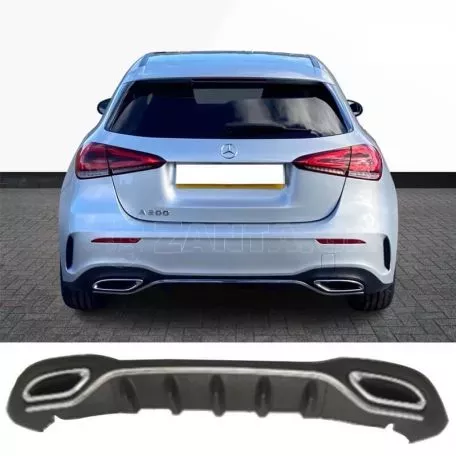 Diffuser Πίσω Προφυλακτήρα Για Mercedes-Benz A-Class W177 19+ Hatchback Amg Line Με Απολήξεις Χρωμίου 
