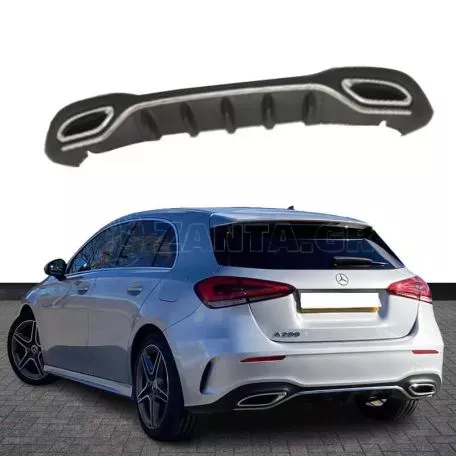 Diffuser Πίσω Προφυλακτήρα Για Mercedes-Benz A-Class W177 19+ Hatchback Amg Line Με Απολήξεις Χρωμίου 