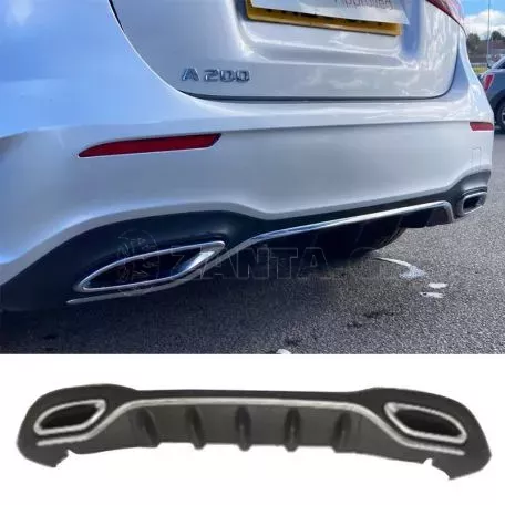 Diffuser Πίσω Προφυλακτήρα Για Mercedes-Benz A-Class W177 19+ Hatchback Amg Line Με Απολήξεις Χρωμίου 