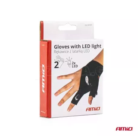 AMIO ΓΑΝΤΙΑ ΧΕΙΡΟΣ ΓΙΑ 2 ΔΑΧΤΥΛΑ ΜΕ 2 LED ΕΛΑΣΤΙΚΑ ΑΔΙΑΒΡΟΧΑ ΣΕ ΜΑΥΡΟ ΧΡΩΜΑ ΑMiO - 2 TEM. 03107/AM 