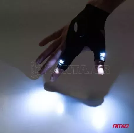 AMIO ΓΑΝΤΙΑ ΧΕΙΡΟΣ ΓΙΑ 2 ΔΑΧΤΥΛΑ ΜΕ 2 LED ΕΛΑΣΤΙΚΑ ΑΔΙΑΒΡΟΧΑ ΣΕ ΜΑΥΡΟ ΧΡΩΜΑ ΑMiO - 2 TEM. 03107/AM 