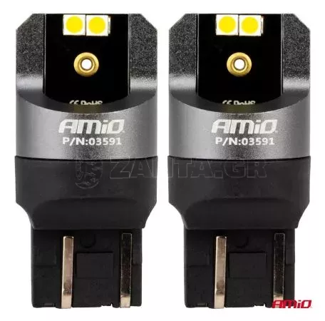 AMIO ΛΑΜΠΑΚΙΑ W21/5W 7443 12/24V 6.000K 4xSMD LED CAN-BUS ΛΕΥΚΟ PRO SERIES AMIO - 2 Τεμ. 03591/AM 