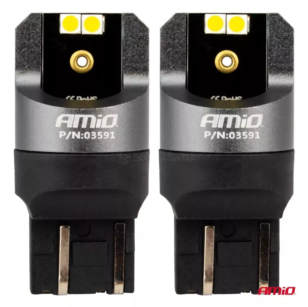 AMIO ΛΑΜΠΑΚΙΑ W21/5W 7443 12/24V 6.000K 4xSMD LED CAN-BUS ΛΕΥΚΟ PRO SERIES AMIO - 2 Τεμ. 03591/AM