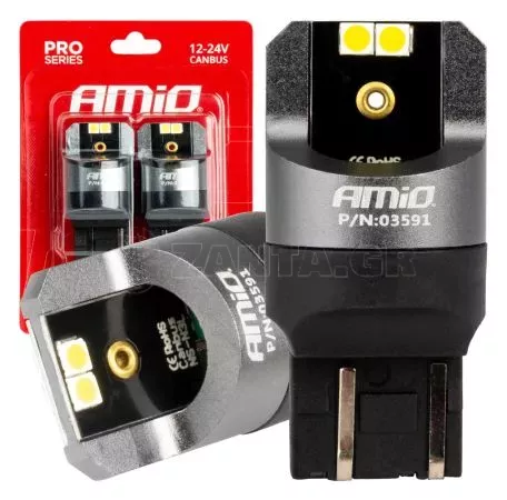 AMIO ΛΑΜΠΑΚΙΑ W21/5W 7443 12/24V 6.000K 4xSMD LED CAN-BUS ΛΕΥΚΟ PRO SERIES AMIO - 2 Τεμ. 03591/AM 