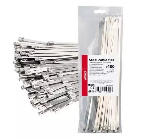 AMIO ΔΕΜΑΤΙΚΑ/ΔΕΤΙΚΑ ΚΑΛΩΔΙΩΝ TIE WRAP (ΤΑΙΡΑΠ) ΜΕΤΑΛΛΙΚΑ 4,6 x 300mm ΑΜΙΟ - 100 ΤΕΜ. 04323/AM 