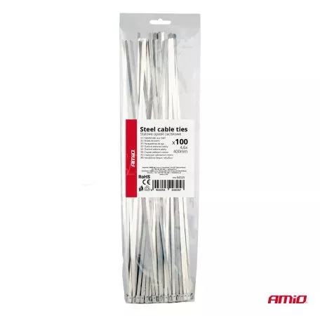 AMIO ΔΕΜΑΤΙΚΑ/ΔΕΤΙΚΑ ΚΑΛΩΔΙΩΝ TIE WRAP (ΤΑΙΡΑΠ) ΜΕΤΑΛΛΙΚΑ 4,6 x 400mm ΑΜΙΟ - 100 ΤΕΜ. 04325/AM 