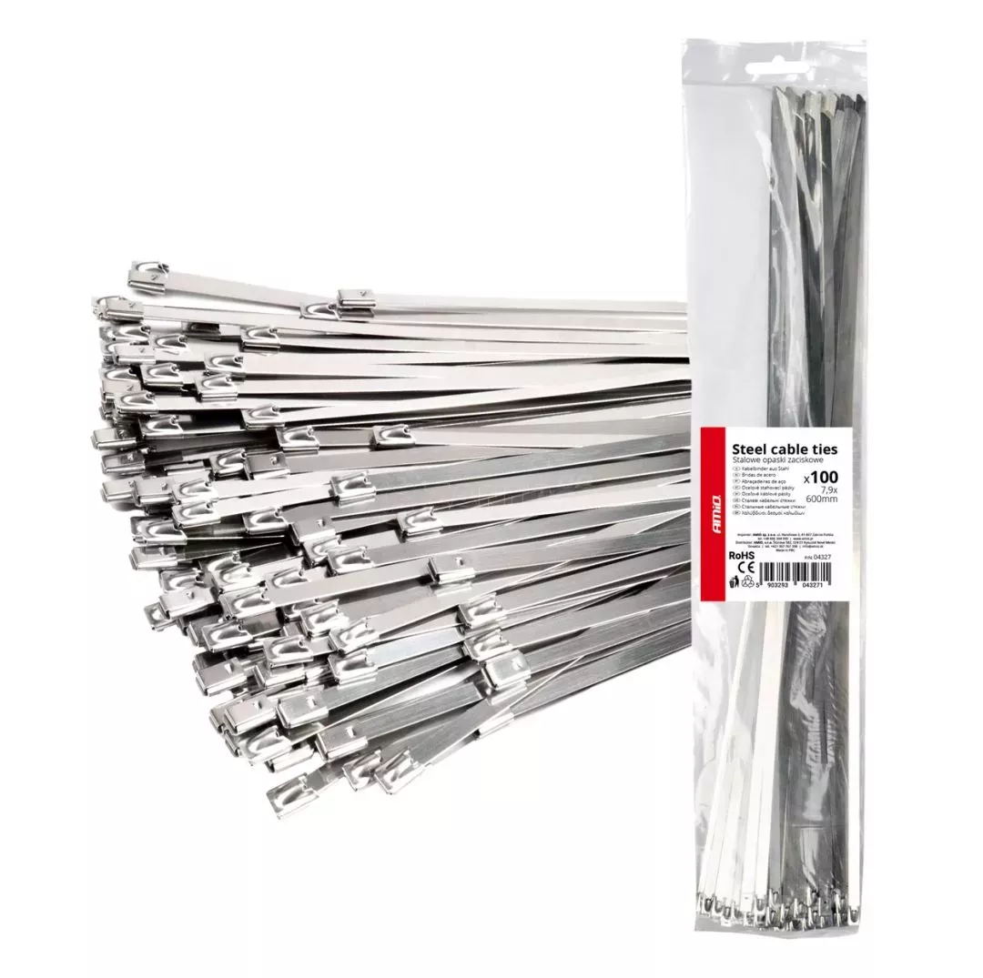 AMIO ΔΕΜΑΤΙΚΑ/ΔΕΤΙΚΑ ΚΑΛΩΔΙΩΝ TIE WRAP (ΤΑΙΡΑΠ) ΜΕΤΑΛΛΙΚΑ 7,9 x 600mm ΑΜΙΟ - 100 ΤΕΜ. 04327/AM