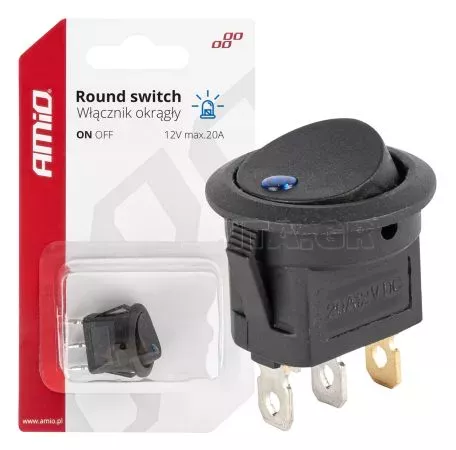 AMIO ΔΙΑΚΟΠΤΗΣ 12V ON/OFF ΣΤΡΟΓΓΥΛΟΣ ΜΕ 3 ΕΠΑΦΕΣ ΜΠΛΕ LED  AMIO - 1 τεμ. 03963/AM 