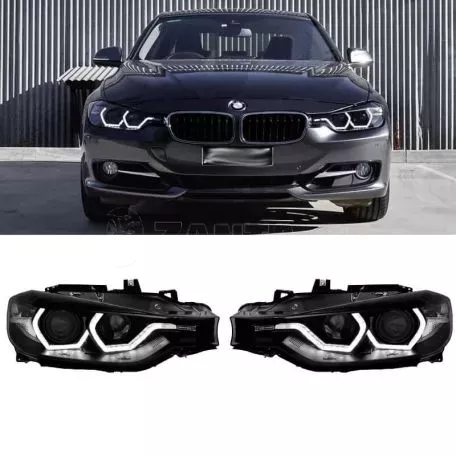 Μπροστινά Φανάρια Set Για Bmw 3 F30 / F31 11-15 3D Angel Eyes Μαύρα H7/H7 Με Μοτέρ Sonar 
