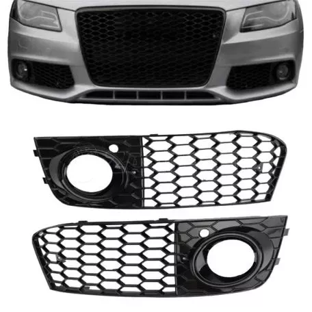 Δίχτυ Προφυλακτήρα Εμπρός Πλαινό Για Audi A4 B8 08-11 Γυαλιστερό Μαύρο Αριστερό & Δεξί 2 Τεμάχια 