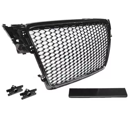 Μάσκα Για Audi A4 B8 08-11 RS4 Look Κυψελωτή Γυαλιστερό Μαύρο 1 Τεμάχιο 