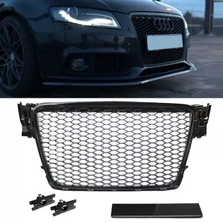 Μάσκα Για Audi A4 B8 08-11 RS4 Look Κυψελωτή Γυαλιστερό Μαύρο 1 Τεμάχιο 