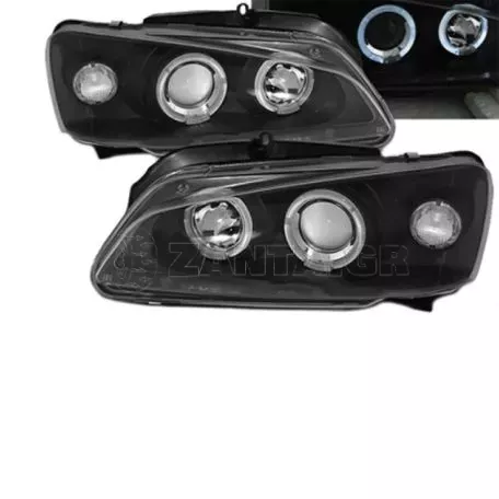 Μπροστινά Φανάρια Set Για Peugeot 106 96-03 Angel Eyes Μαύρα H1/H1 Manual JunYan 