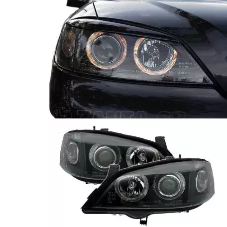 Μπροστινά Φανάρια Set Για Opel Astra G 97-04 Angel Eyes Μαύρα H7/H7 Depo 