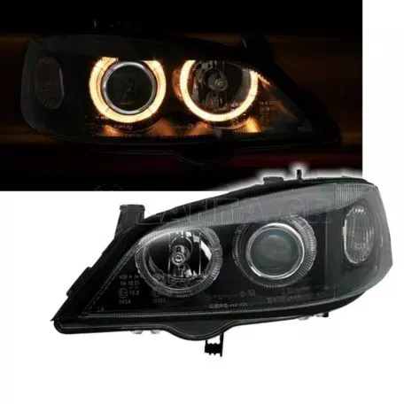 Μπροστινά Φανάρια Set Για Opel Astra G 97-04 Angel Eyes Μαύρα H7/H7 Depo 