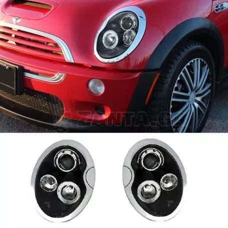 Μπροστινά Φανάρια Set Για Mini Cooper (R50/52/53) 01-06 Angel Eyes Μαύρα H1/H1 JunYan 