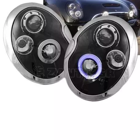 Μπροστινά Φανάρια Set Για Mini Cooper (R50/52/53) 01-06 Angel Eyes Μαύρα H1/H1 JunYan 