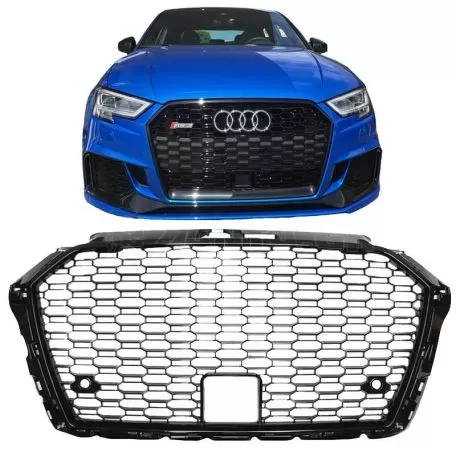 Μάσκα Για Audi A3 8V 16-20 RS3 Look Κυψελωτή Γυαλιστερό Μαύρο 1 Τεμάχιο 