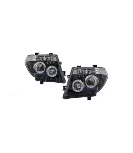 Μπροστινά Φανάρια Set Για Nissan Navara D40 05-10 Angel Eyes & Led Μαύρα H1/H1 Manual JunYan 