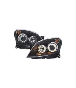 Μπροστινά Φανάρια Set Για Opel Astra H 04-09 Angel Eyes Μαύρα H7/H7 Με Μοτέρ Depo 