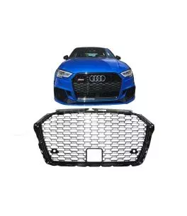 Μάσκα Για Audi A3 8V 16-20 RS3 Look Κυψελωτή Γυαλιστερό Μαύρο 1 Τεμάχιο 