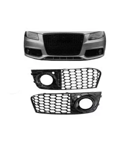 Δίχτυ Προφυλακτήρα Εμπρός Πλαινό Για Audi A4 B8 08-11 Γυαλιστερό Μαύρο Αριστερό & Δεξί 2 Τεμάχια 