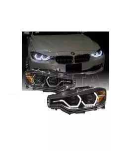 Μπροστινά Φανάρια Set Για Bmw 3 F30 / F31 11-15 3D Angel Eyes Μαύρα H7/H7 Με Μοτέρ Sonar 