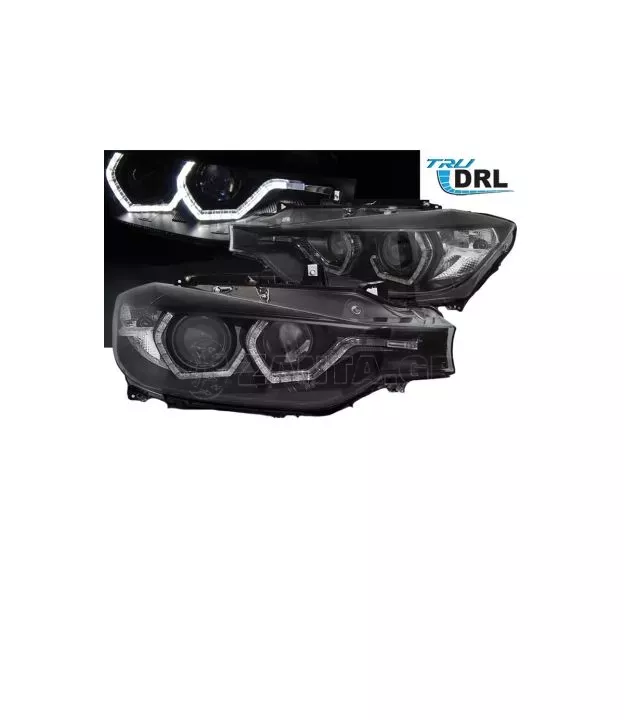 Μπροστινά Φανάρια Set Για Bmw 3 F30 / F31 11-15 3D Angel Eyes Μαύρα H7/H7 Με Μοτέρ Sonar