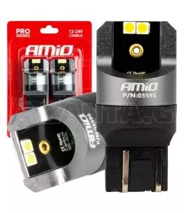 ΛΑΜΠΑΚΙΑ W21/5W 7443 12/24V 6.000K 4xSMD LED CAN-BUS ΛΕΥΚΟ PRO SERIES AMIO - 2 Τεμ. 