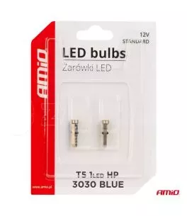 ΛΑΜΠΑΚΙΑ T5 W1W 12V 1SMD LED ΜΠΛΕ AMIO - 2 ΤΕΜ. 