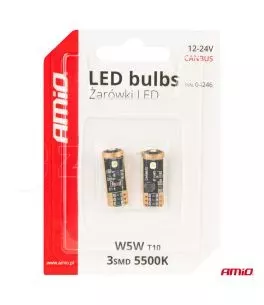 ΛΑΜΠΑΚΙΑ T10 W5W 12V/24V LED CAN-BUS 3xSMD 3838 ΛΕΥΚΟ 5500K ΑΜΙΟ - 2 ΤΕΜ. 
