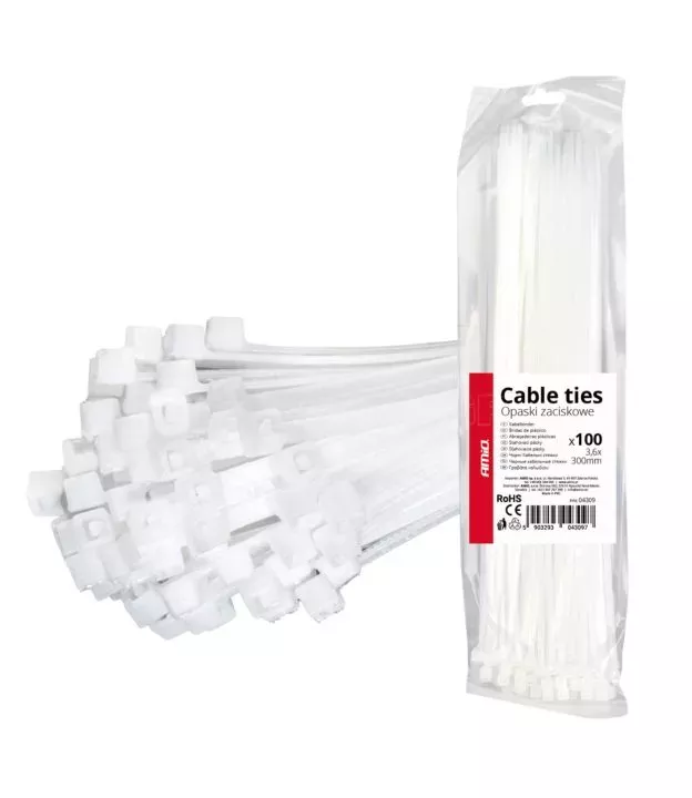 ΔΕΜΑΤΙΚΑ/ΔΕΤΙΚΑ ΚΑΛΩΔΙΩΝ TIE WRAP (ΤΑΙΡΑΠ) 3.6 x 300mm (ΛΕΥΚΟ) ΑΜΙΟ - 100 ΤΕΜ.