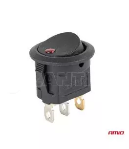 ΔΙΑΚΟΠΤΗΣ 12V ON/OFF ΣΤΡΟΓΓΥΛΟΣ ΜΕ 3 ΕΠΑΦΕΣ ΚΟΚΚΙΝΟ LED  AMIO - 1 τεμ. 