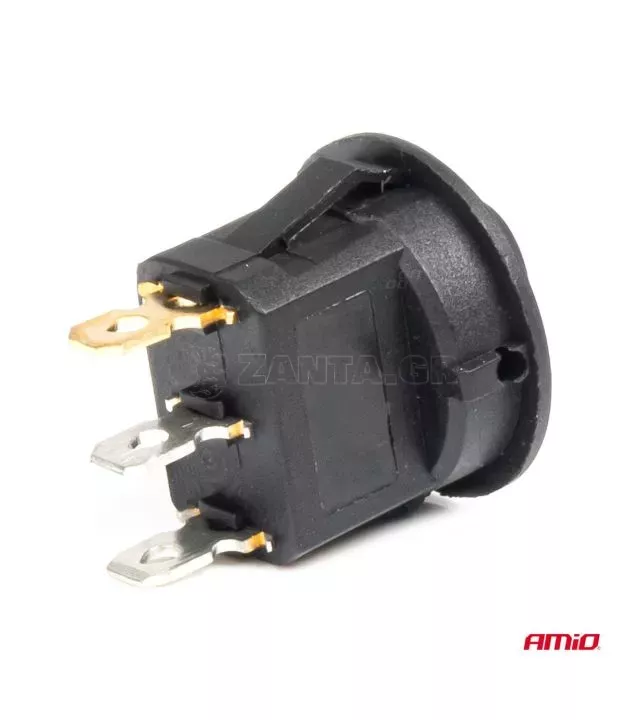 ΔΙΑΚΟΠΤΗΣ 12V ON/OFF ΣΤΡΟΓΓΥΛΟΣ ΜΕ 3 ΕΠΑΦΕΣ ΚΟΚΚΙΝΟ LED AMIO - 1 τεμ.