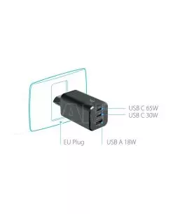 ΦΟΡΤΙΣΤΗΣ ΜΕ ΟΙΚΙΑΚΗ ΠΡΙΖΑ HOME ROCKET 65W 100/230V 65W ΜΕ 3 ΘΥΡΕΣ USB (USB-A+USB-Cx2) QUICK CHARGE LAMPA - 1 ΤΕΜ. 