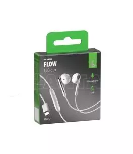 ΑΚΟΥΣΤΙΚΑ ΜΕ ΜΙΚΡΟΦΩΝΟ FLOW JACK ΛΕΥΚΟ ΧΡΩΜΑ ΜΕ ΚΑΛΩΔΙΟ TYPE-C 120cm LAMPA - 1 ΤΕΜ. 