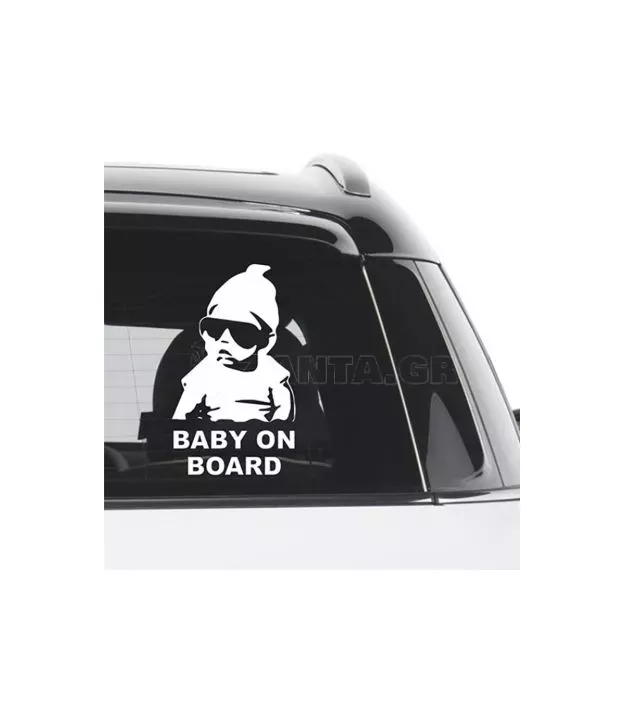 Αυτοκόλλητο "Baby On Board" Λευκό 18x10cm 1 Τεμάχιο