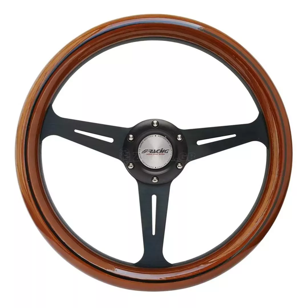 Simoni Racing ΤΙΜΟΝΙ FUTA35 ΞΥΛΙΝΟ/ΜΑΥΡΟ ΤΡΙΑΚΤΙΝΟ ΔΙΑΜΕΤΡΟΣ 350mm ΠΑΧΟΣ 95mm SIMONI RACING - 1 ΤΕΜ. SRFUTA35