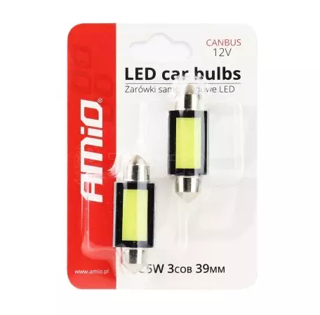 AMIO ΛΑΜΠΑΚΙΑ ΠΛΑΦΟΝΙΕΡΑΣ 39mm 12V 5.600K COB LED CAN-BUS AMIO - 2 ΤΕΜ. 01640/AM 