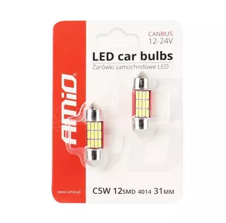 AMIO ΛΑΜΠΑΚΙΑ ΠΛΑΦΟΝΙΕΡΑΣ 31mm 12V 5.600K 12xSMD 4014 LED CAN-BUS  AMIO - 2 ΤΕΜ. 01631/AM 