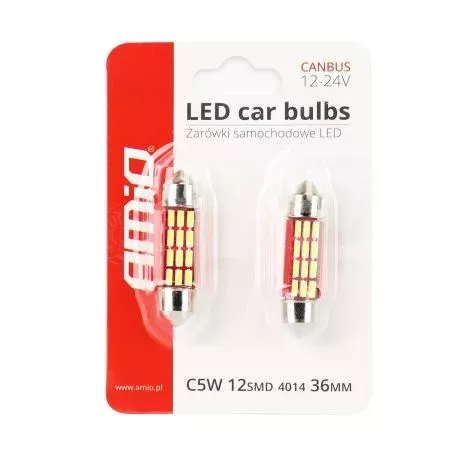 AMIO ΛΑΜΠΑΚΙΑ ΠΛΑΦΟΝΙΕΡΑΣ 36mm 12V 5.600K 12xSMD 4014 LED CAN-BUS  AMIO - 2 ΤΕΜ. 01632/AM 