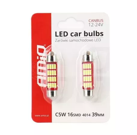 AMIO ΛΑΜΠΑΚΙΑ ΠΛΑΦΟΝΙΕΡΑΣ 39mm 12V 5.600K 16xSMD 4014 LED CAN-BUS  AMIO - 2 ΤΕΜ. 01633/AM 