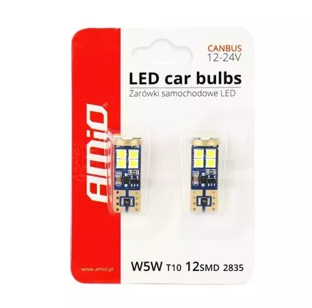 AMIO T10 12V W2,1x9,5d ΛΕΥΚΟ 5.600K 12SMDx2835​ AMIO - 2 ΤΕΜ. 01636/AM 
