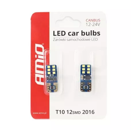 AMIO T10 12V W2,1x9,5d ΛΕΥΚΟ 5.600K 12SMDx2016​ AMIO - 2 ΤΕΜ. 01638/AM 